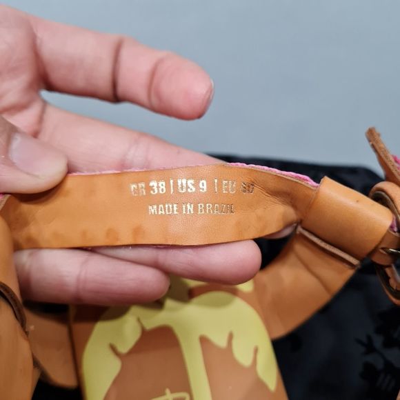 Farm Rio Caramel Palm Tree Strap Sandals NWOT Women's US 9 Bohemian Leather - Picture 11 of 14